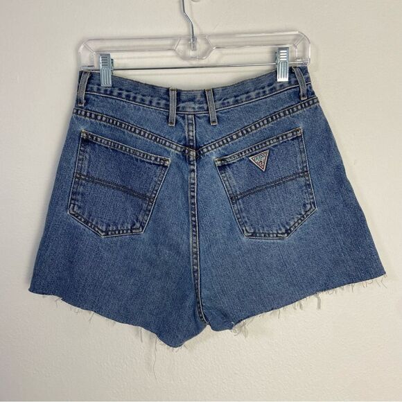 Vintage 90s Guess Jeans Womens 31 Shorts Blue High-Waisted Frayed Hem Streetwear - Picture 2 of 10